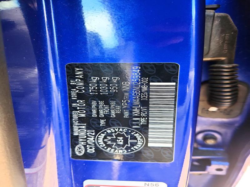 66358776 :رقم المزاد ، KMHLM4AG6NU259849 vin ، 2022 Hyundai Elantra مزاد بيع