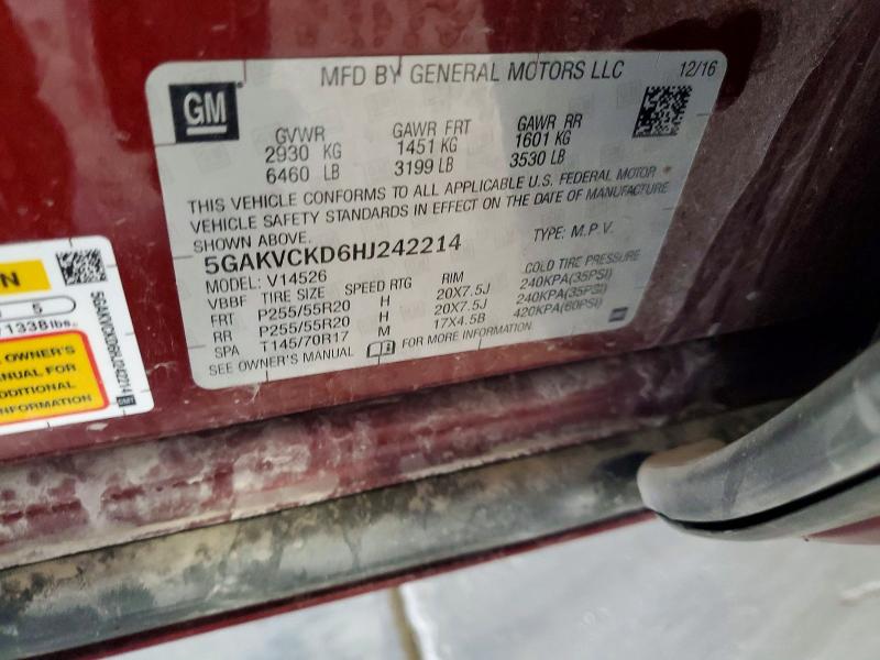 Продаж на аукціоні авто 2017 Buick Enclave, vin: 5GAKVCKD6HJ242214, номер лоту: 62855466