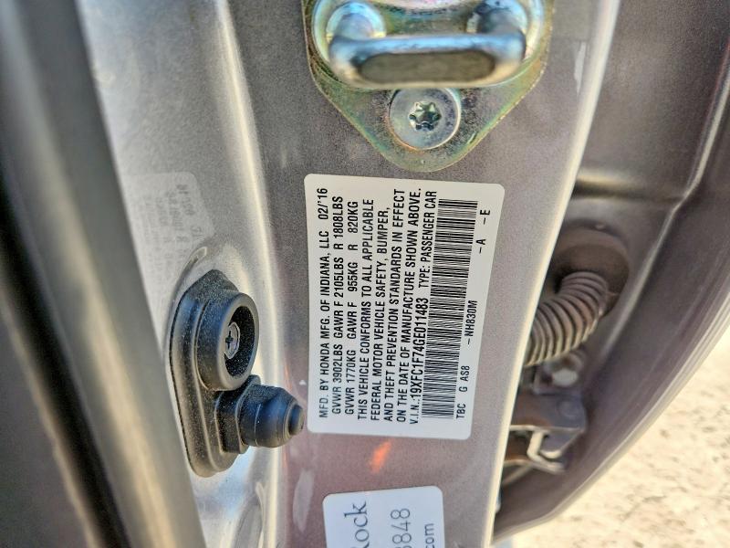 Продаж на аукціоні авто 2016 Honda Civic, vin: 19XFC1F74GE011483, номер лоту: 63536906