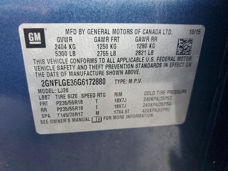 Aukcja sprzedaży 2016 Chevrolet Equinox, vin: 2GNFLGE36G6172880, numer aukcji: 64119646