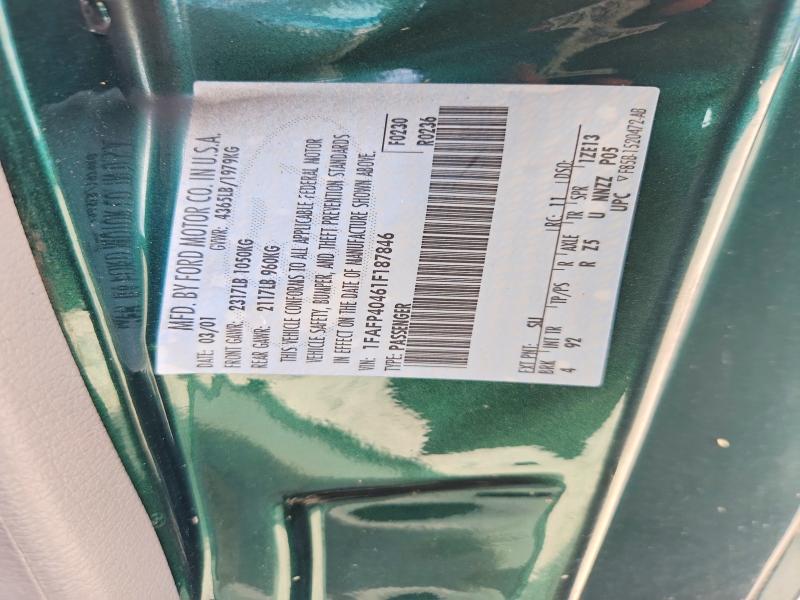 2001 Ford Mustang მანქანა იყიდება აუქციონზე, vin: 1FAFP40461F187846, აუქციონის ნომერი: 63473206