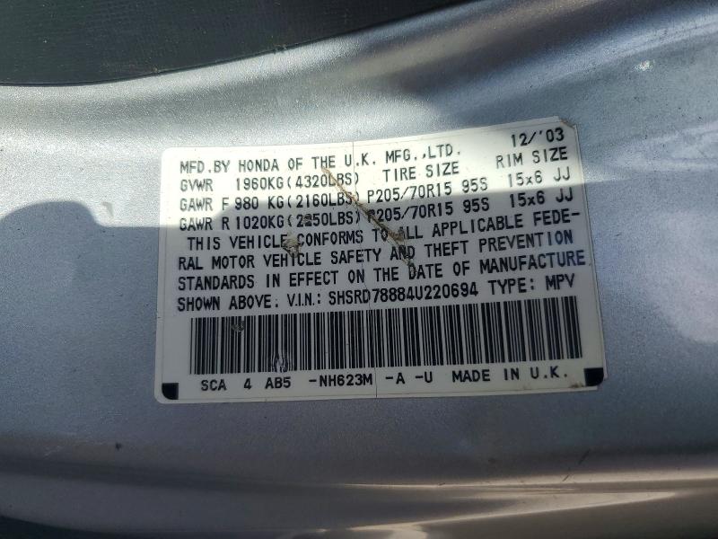 Aukcja sprzedaży 2004 Honda Cr-v, vin: SHSRD78884U220694, numer aukcji: 66704396