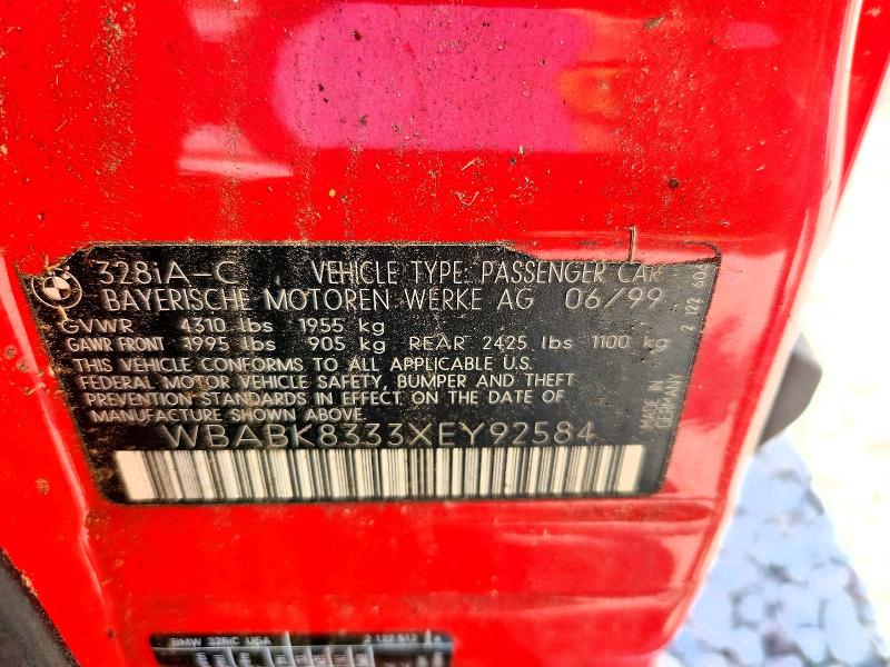 Aukcja sprzedaży 1999 Bmw 328, vin: WBABK8333XEY92584, numer aukcji: 67303676