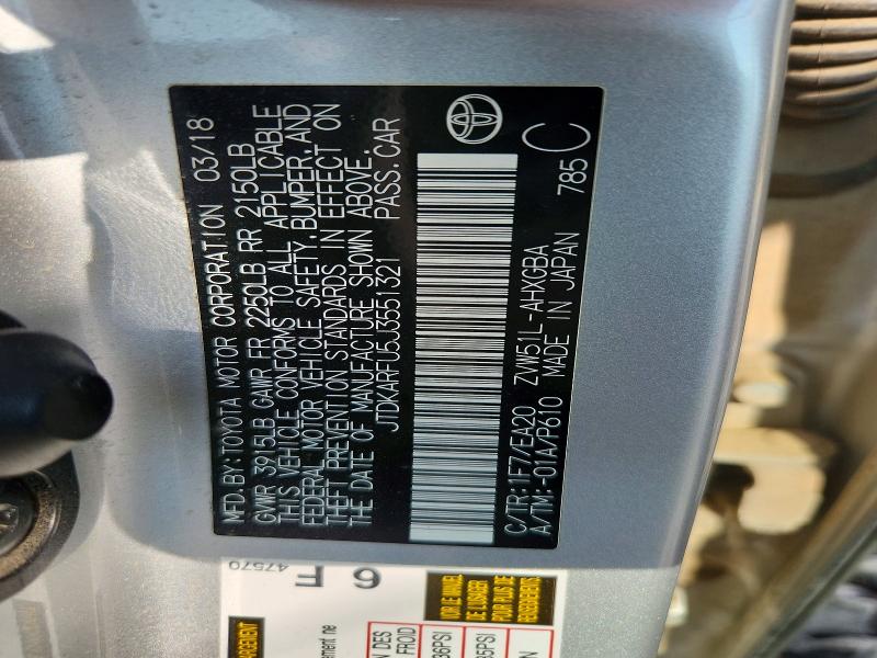 Продажа на аукционе авто 2018 Toyota Prius, vin: JTDKARFU5J3551321, номер лота: 65838516