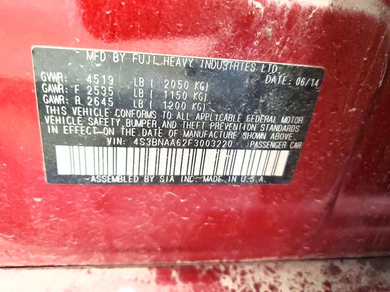 63203436 :رقم المزاد ، 4S3BNAA62F3003220 vin ، 2015 Subaru Legacy مزاد بيع