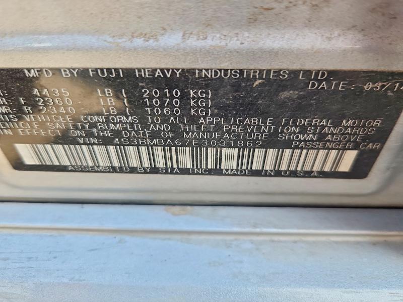 Aukcja sprzedaży 2014 Subaru Legacy, vin: 4S3BMBA67E3031862, numer aukcji: 63737416