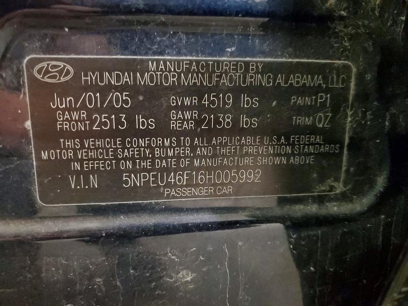 62979026 :رقم المزاد ، 5NPEU46F16H005992 vin ، 2006 Hyundai Sonata مزاد بيع