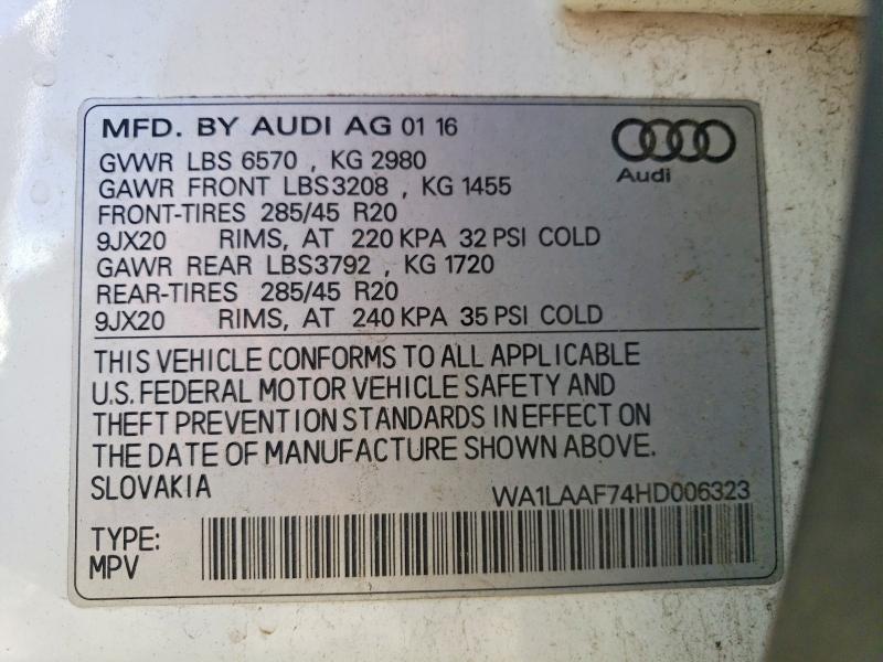 Продаж на аукціоні авто 2017 Audi Q7, vin: WA1LAAF74HD006323, номер лоту: 63869996
