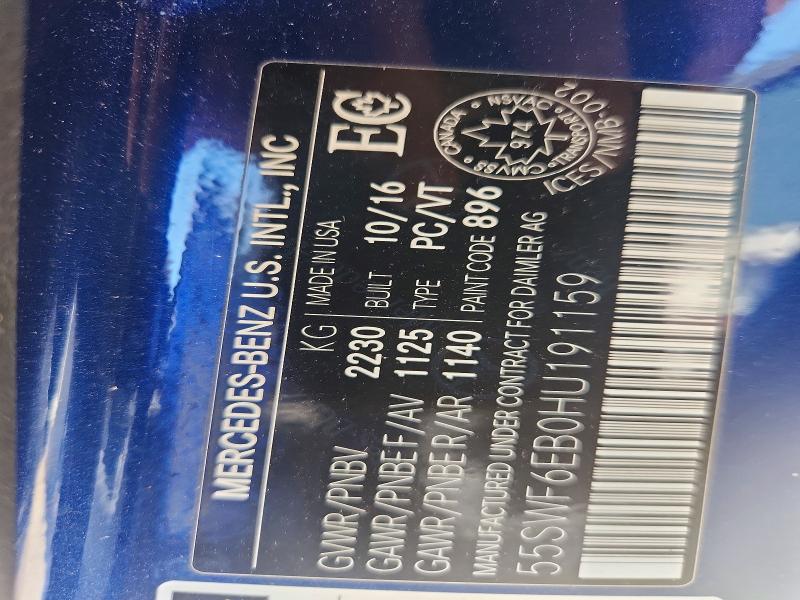 62674126 :رقم المزاد ، 55SWF6EB0HU191159 vin ، 2017 Mercedes-benz C مزاد بيع