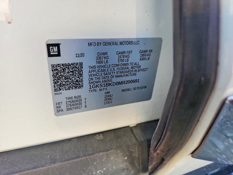 2021 Gmc Yukon მანქანა იყიდება აუქციონზე, vin: 1GKS1BKD0MR200691, აუქციონის ნომერი: 65434366