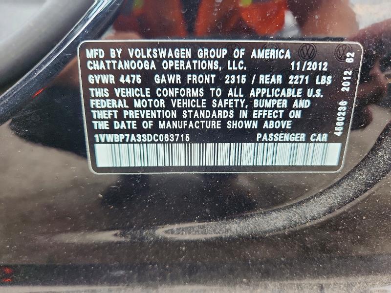 Продаж на аукціоні авто 2013 Volkswagen Passat, vin: 1VWBP7A33DC063715, номер лоту: 64450546