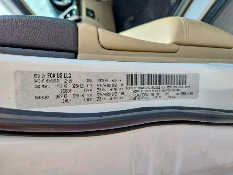 Продажа на аукционе авто 2015 Jeep Grand Cherokee, vin: 1C4RJFBGXFC211408, номер лота: 66054486