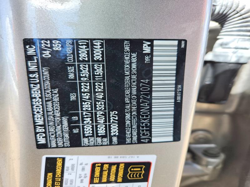 64580806 :رقم المزاد ، 4JGFF5KE0NA721074 vin ، 2022 Mercedes-benz Gls مزاد بيع