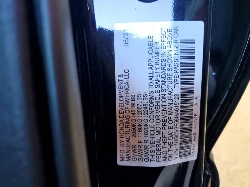 2021 Honda Accord მანქანა იყიდება აუქციონზე, vin: 1HGCV3F56MA015123, აუქციონის ნომერი: 63855106
