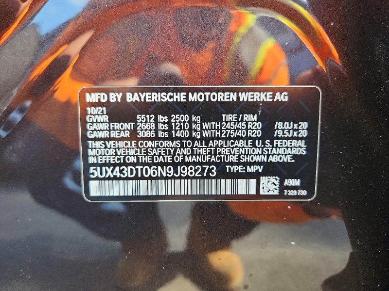 66020046 :رقم المزاد ، 5UX43DT06N9J98273 vin ، 2022 Bmw X4 مزاد بيع