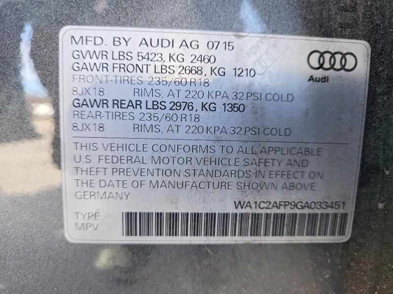 Продаж на аукціоні авто 2016 Audi Q5, vin: WA1C2AFP9GA033451, номер лоту: 65759866