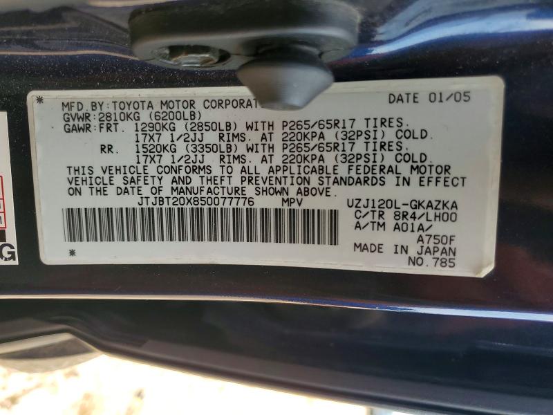 Продажа на аукционе авто 2005 Lexus Gx, vin: JTJBT20X850077776, номер лота: 64891756