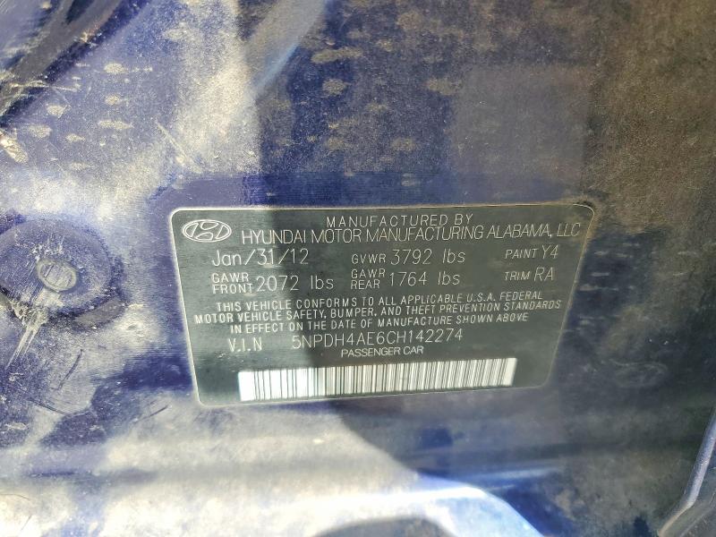 64081546 :رقم المزاد ، 5NPDH4AE6CH142274 vin ، 2012 Hyundai Elantra مزاد بيع