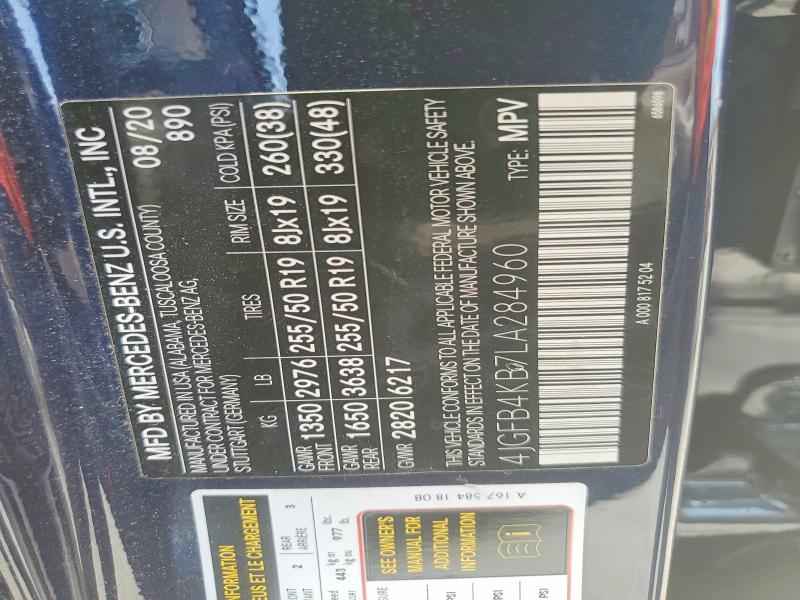 66585576 :رقم المزاد ، 4JGFB4KB7LA284960 vin ، 2020 Mercedes-benz Gle مزاد بيع