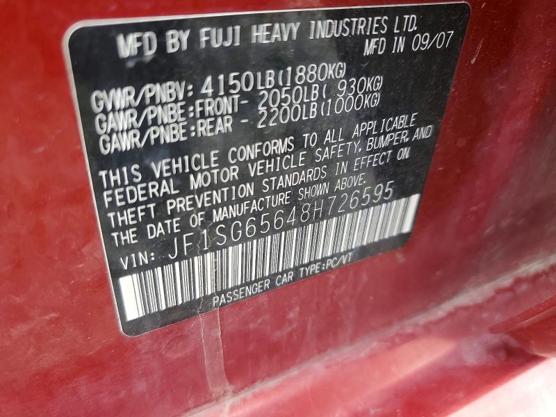 2008 Subaru Forester მანქანა იყიდება აუქციონზე, vin: JF1SG65648H726595, აუქციონის ნომერი: 65363036