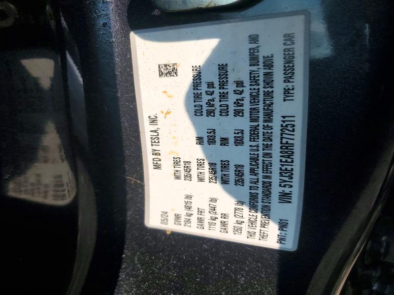 Aukcja sprzedaży 2024 Tesla Model 3, vin: 5YJ3E1EA8RF772511, numer aukcji: 64913816