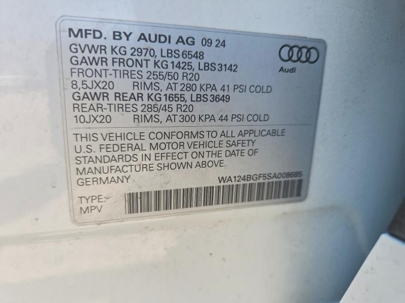 Aukcja sprzedaży 2025 Audi Q6 E-tron, vin: WA124BGF5SA008685, numer aukcji: 64312756