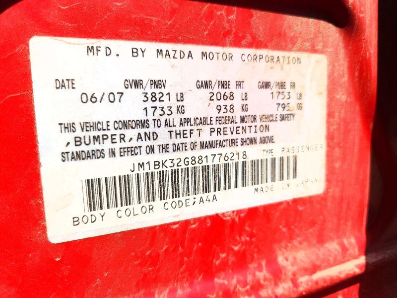 Aukcja sprzedaży 2008 Mazda 3, vin: JM1BK32G881776218, numer aukcji: 63661946
