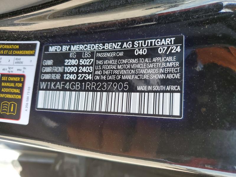 Продаж на аукціоні авто 2024 Mercedes-benz C, vin: W1KAF4GB1RR237905, номер лоту: 63719326