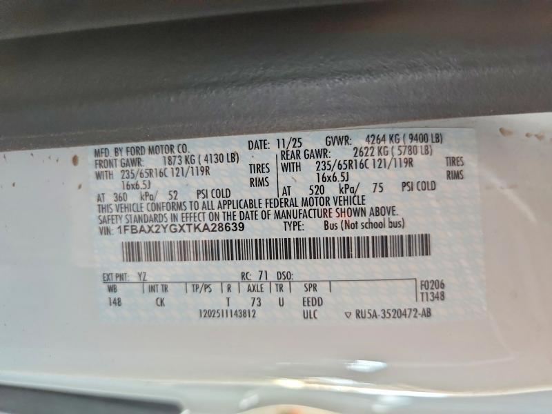 Продаж на аукціоні авто 2026 Ford Transit, vin: 1FBAX2YGXTKA28639, номер лоту: 65442876