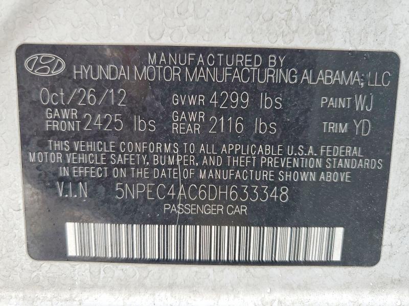 2013 Hyundai Sonata მანქანა იყიდება აუქციონზე, vin: 5NPEC4AC6DH633348, აუქციონის ნომერი: 66439916
