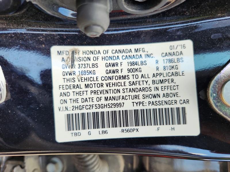 Aukcja sprzedaży 2016 Honda Civic, vin: 2HGFC2F53GH529997, numer aukcji: 64273386