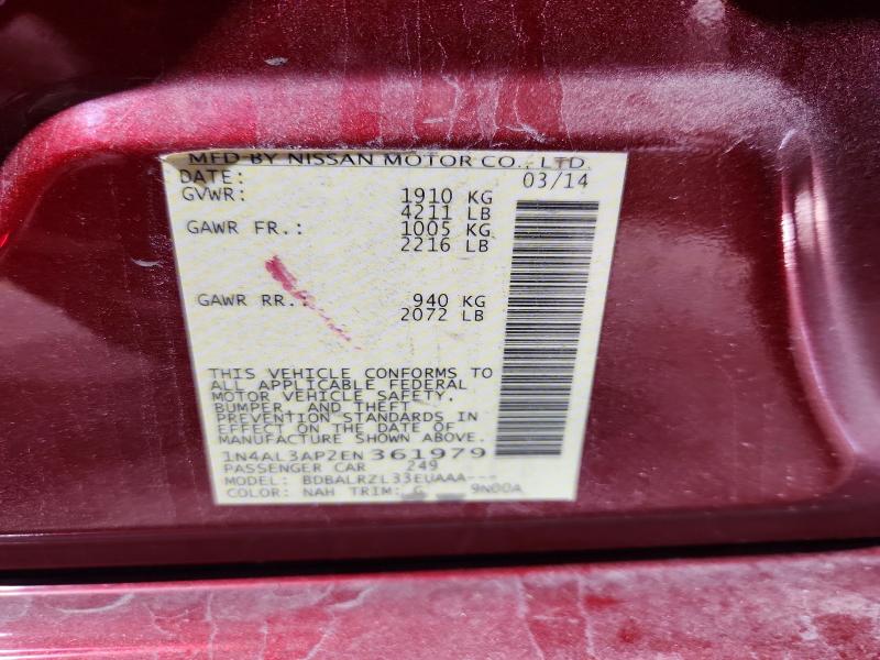 2014 Nissan Altima მანქანა იყიდება აუქციონზე, vin: 1N4AL3AP2EN361979, აუქციონის ნომერი: 55407146
