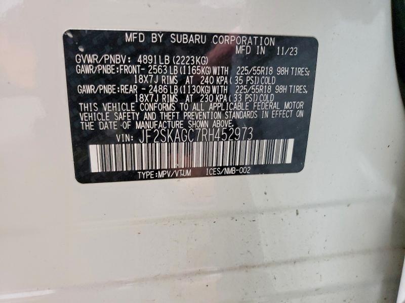 Продаж на аукціоні авто 2024 Subaru Forester, vin: JF2SKAGC7RH452973, номер лоту: 65029306