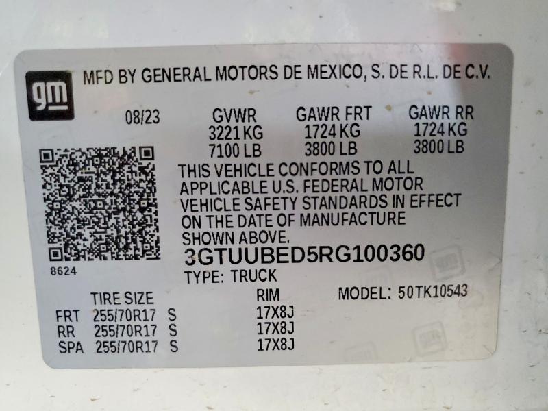 Aukcja sprzedaży 2024 Gmc Sierra, vin: 3GTUUBED5RG100360, numer aukcji: 66815756
