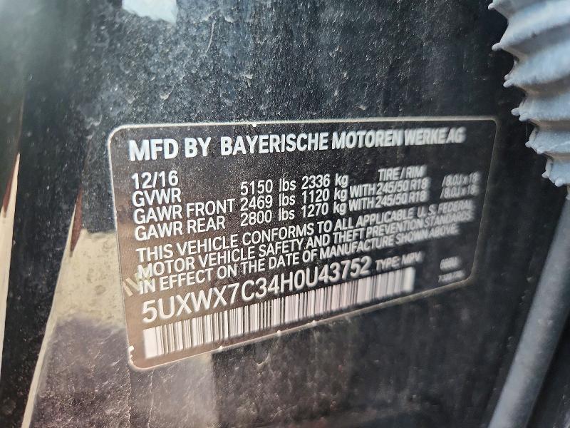 Aukcja sprzedaży 2017 Bmw X3, vin: 5UXWX7C34H0U43752, numer aukcji: 67363756