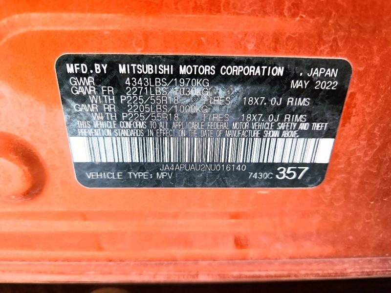 Продаж на аукціоні авто 2022 Mitsubishi Outlander Sport, vin: JA4APUAU2NU016140, номер лоту: 64503056