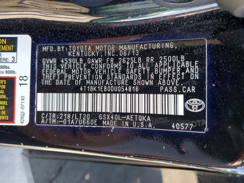 2013 Toyota Avalon მანქანა იყიდება აუქციონზე, vin: 4T1BK1EB0DU054816, აუქციონის ნომერი: 63802346