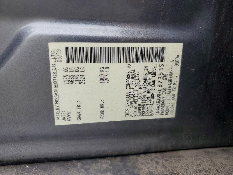 65040376 :رقم المزاد ، 1N4AA6AV8KC373535 vin ، 2019 Nissan Maxima مزاد بيع