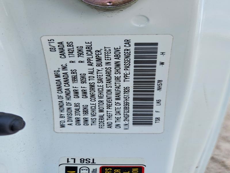 Продаж на аукціоні авто 2015 Honda Civic, vin: 2HGFG3B56FH517826, номер лоту: 62970956