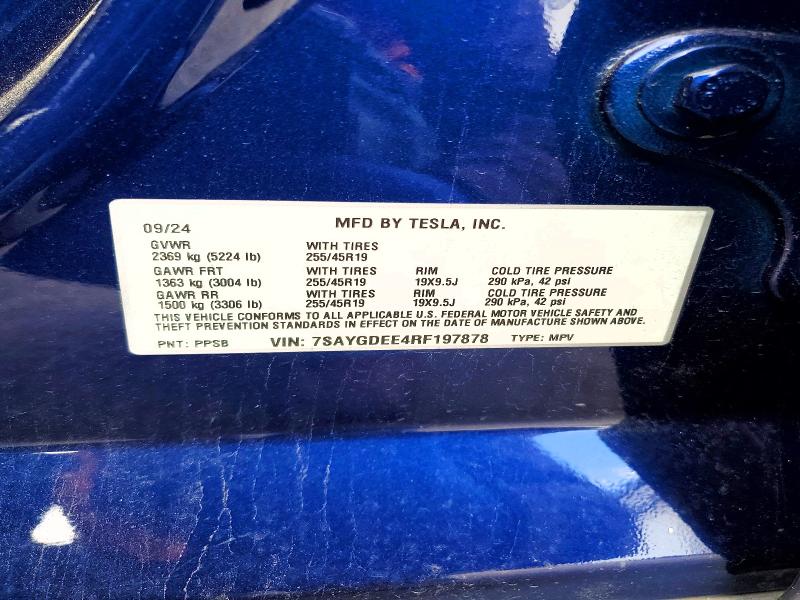 2024 Tesla Model Y მანქანა იყიდება აუქციონზე, vin: 7SAYGDEE4RF197878, აუქციონის ნომერი: 66095146