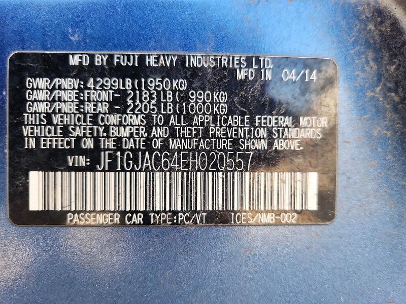 2014 Subaru Impreza მანქანა იყიდება აუქციონზე, vin: JF1GJAC64EH020557, აუქციონის ნომერი: 65155636