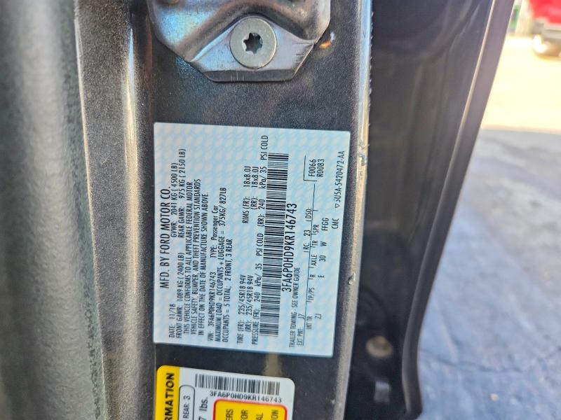 66420346 :رقم المزاد ، 3FA6P0HD9KR146743 vin ، 2019 Ford Fusion مزاد بيع