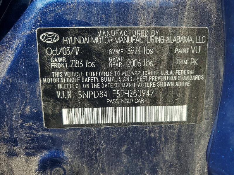 66716506 :رقم المزاد ، 5NPD84LF5JH280942 vin ، 2018 Hyundai Elantra مزاد بيع
