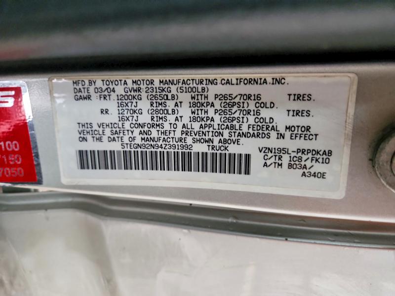 Aukcja sprzedaży 2004 Toyota Tacoma, vin: 5TEGN92N94Z391992, numer aukcji: 63412986