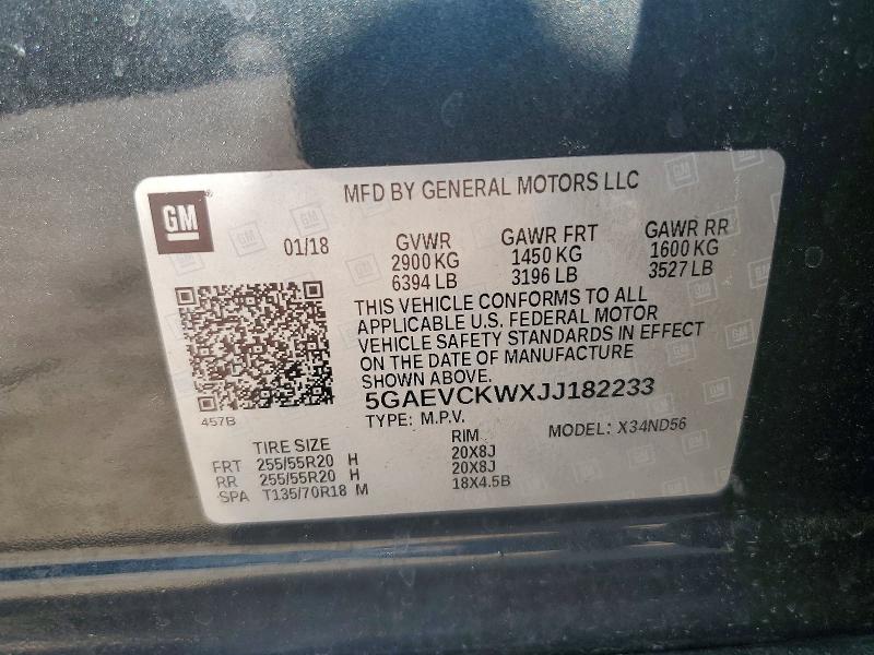 65528656 :رقم المزاد ، 5GAEVCKWXJJ182233 vin ، 2018 Buick Enclave مزاد بيع