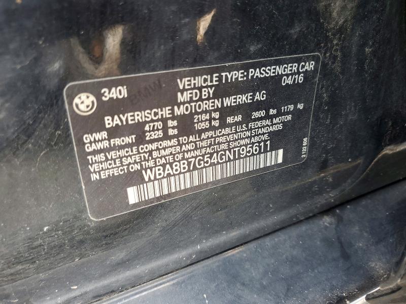 Aukcja sprzedaży 2016 Bmw 340, vin: WBA8B7G54GNT95611, numer aukcji: 64474796