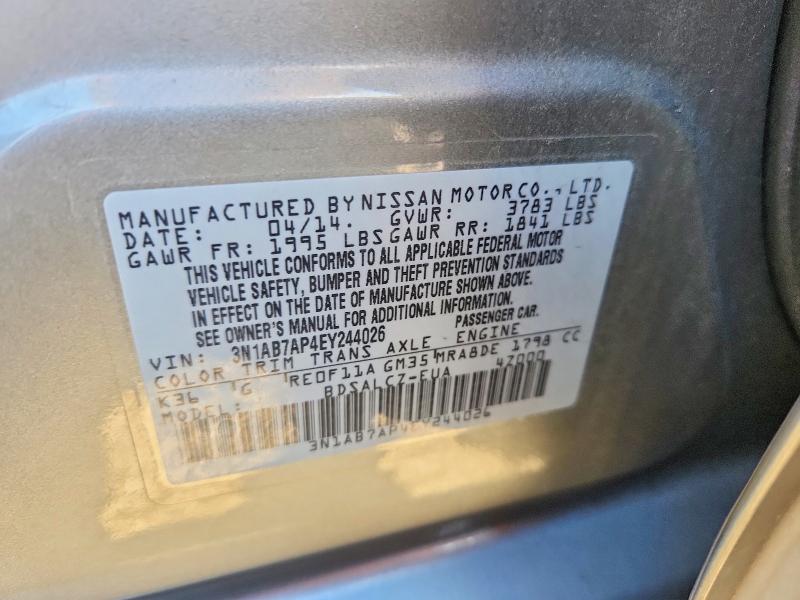 66284396 :رقم المزاد ، 3N1AB7AP4EY244026 vin ، 2014 Nissan Sentra مزاد بيع