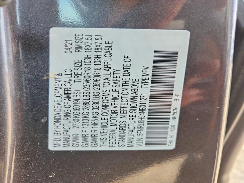 2022 Honda Odyssey მანქანა იყიდება აუქციონზე, vin: 5FNRL6H54NB011271, აუქციონის ნომერი: 64855526