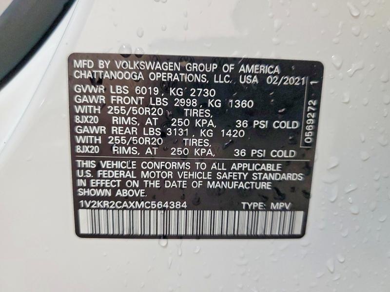 Aukcja sprzedaży 2021 Volkswagen Atlas, vin: 1V2KR2CAXMC564384, numer aukcji: 64821476