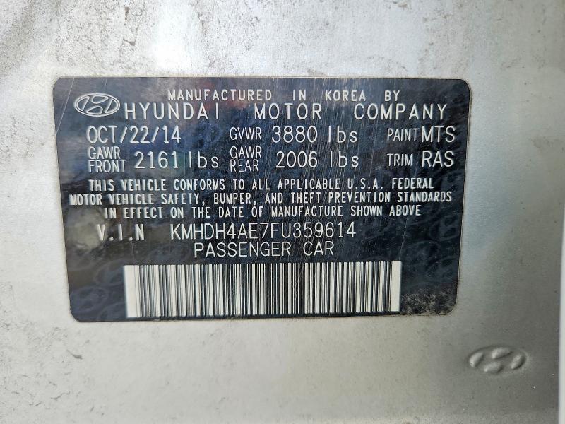 Продаж на аукціоні авто 2015 Hyundai Elantra, vin: KMHDH4AE7FU359614, номер лоту: 66542316